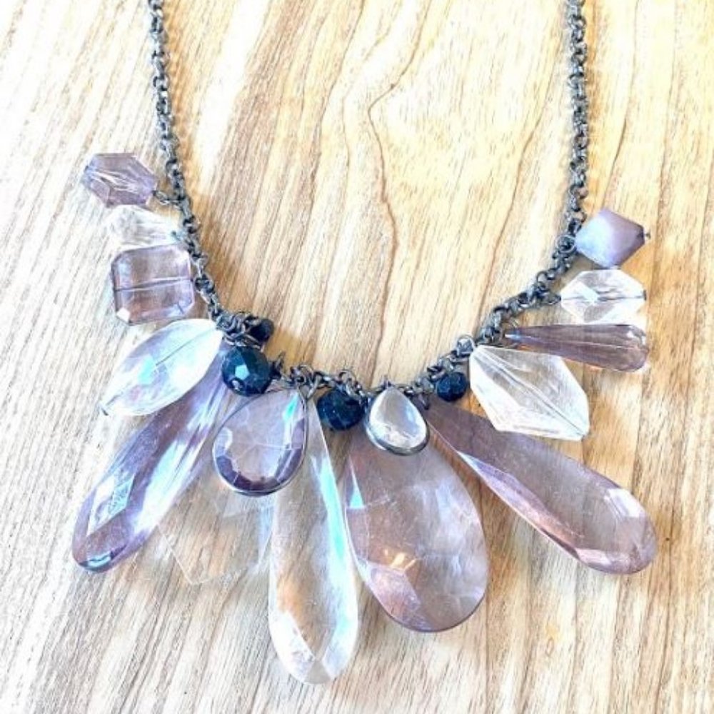 Purple & Metal Jeweled Statement Necklace